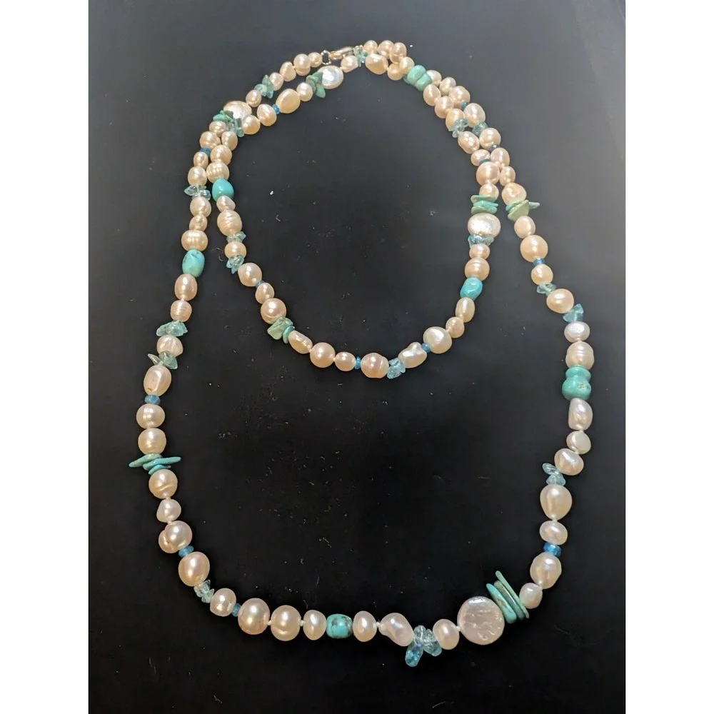 Faux Aquamarine Fresh Water Pearl Turquoise Necklace Siren Mermaid Core Statemen